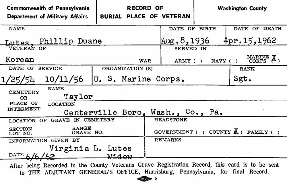 veteran burial card